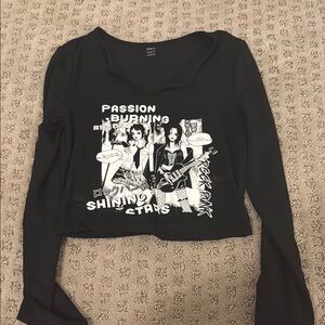 Black Graphic Long Sleeve Top